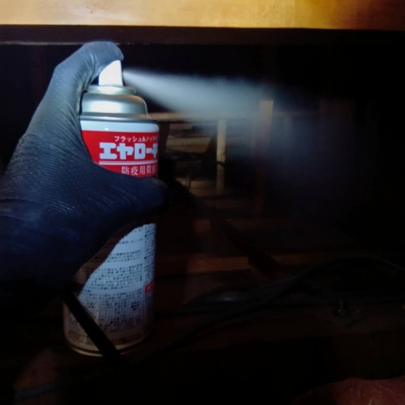 殺虫スプレーを散布