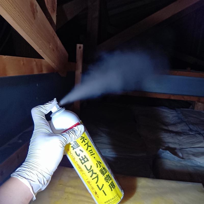 屋根裏に忌避スプレーを散布