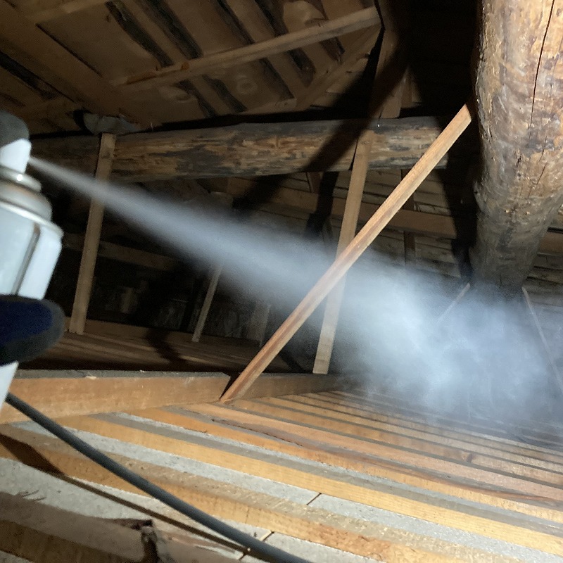 天井裏に忌避スプレーを散布