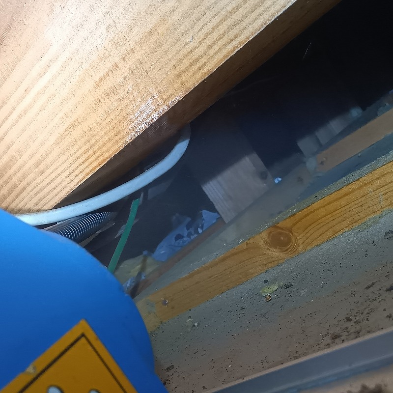 天井裏に噴霧器で薬剤を散布