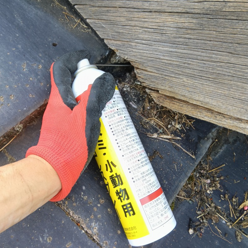 すき間に忌避スプレーを散布