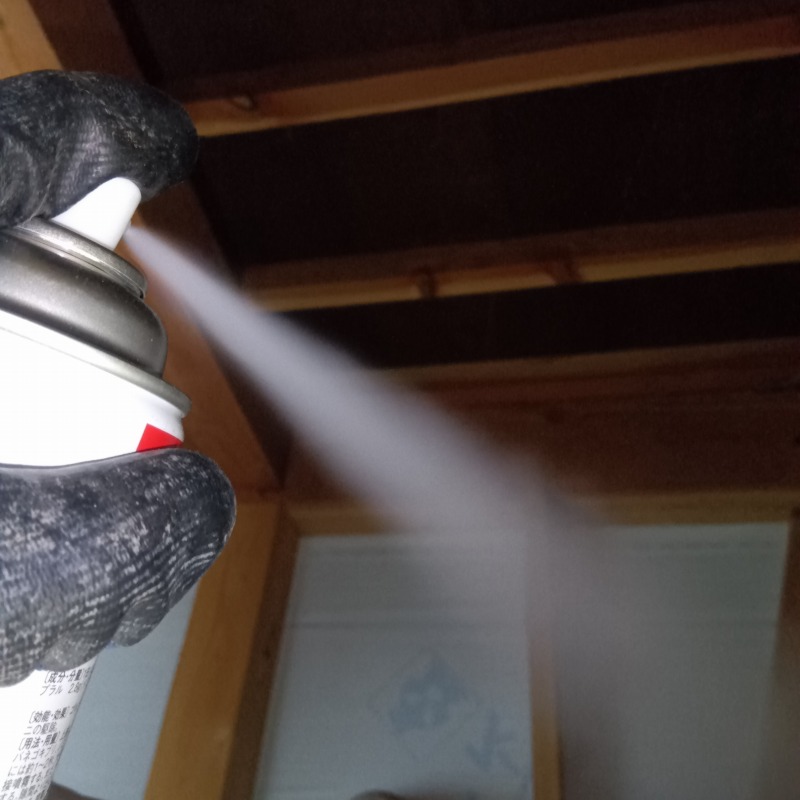屋根裏に殺虫スプレーを散布