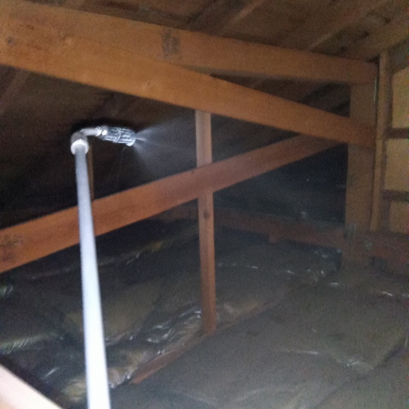 屋根裏に殺虫剤を散布