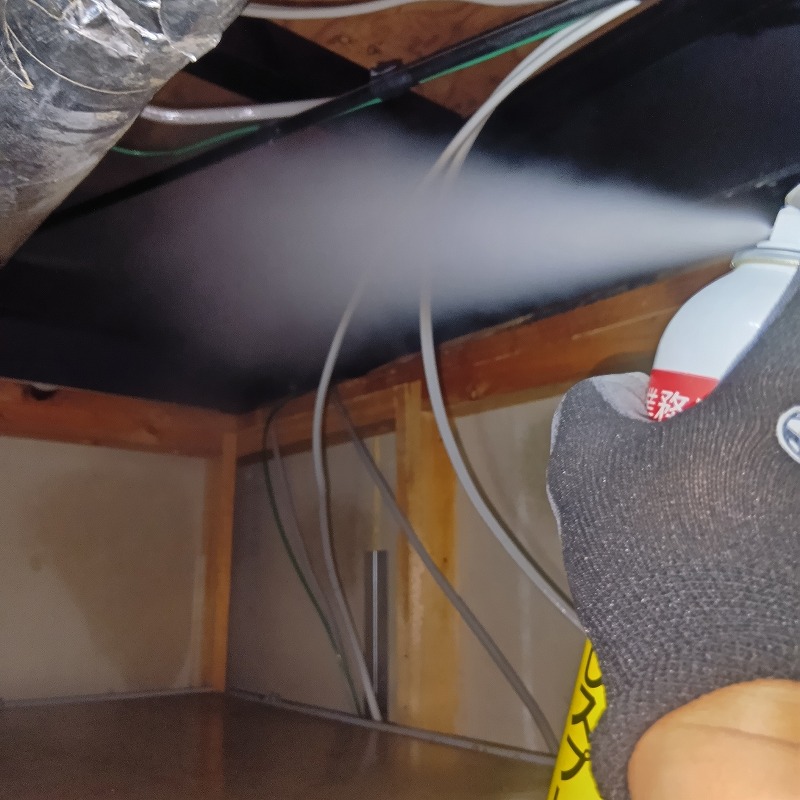 屋根裏に忌避スプレーを散布