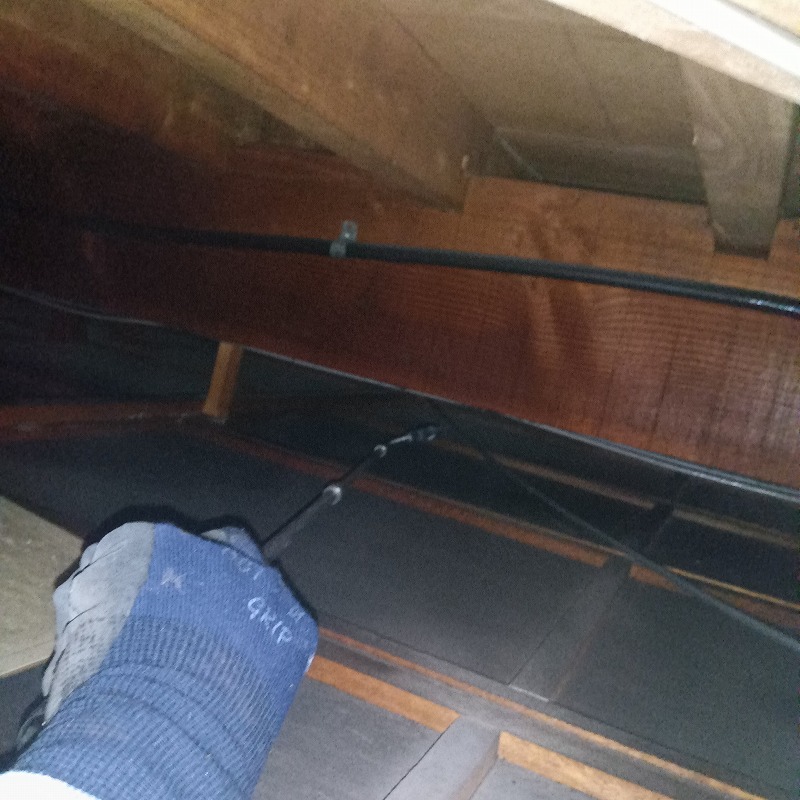 噴霧器で床下奥まで薬剤を散布