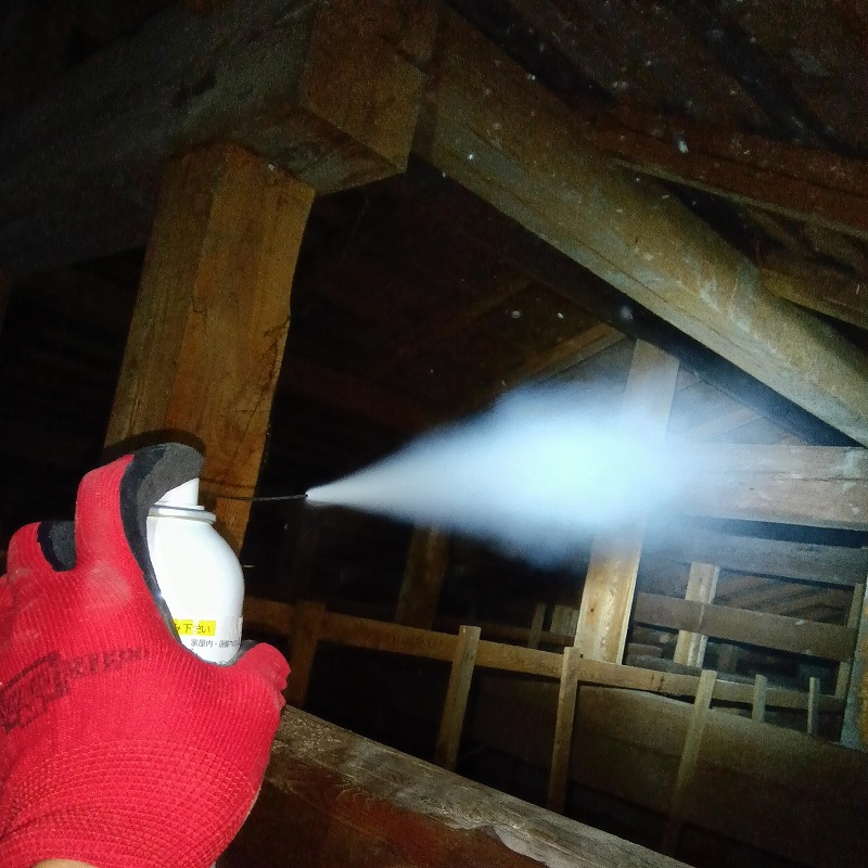 屋根裏に忌避スプレーを散布