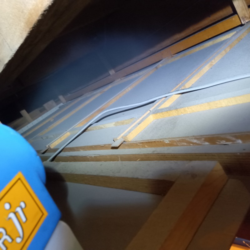 屋根裏に除菌・殺虫剤を散布する様子