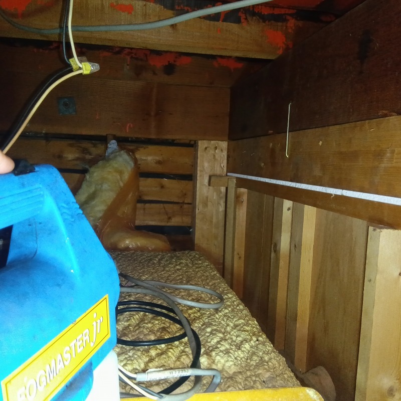 屋根裏に除菌・殺虫剤を散布