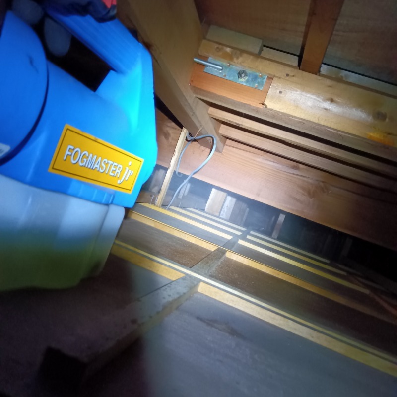 屋根裏に除菌・殺虫剤を散布