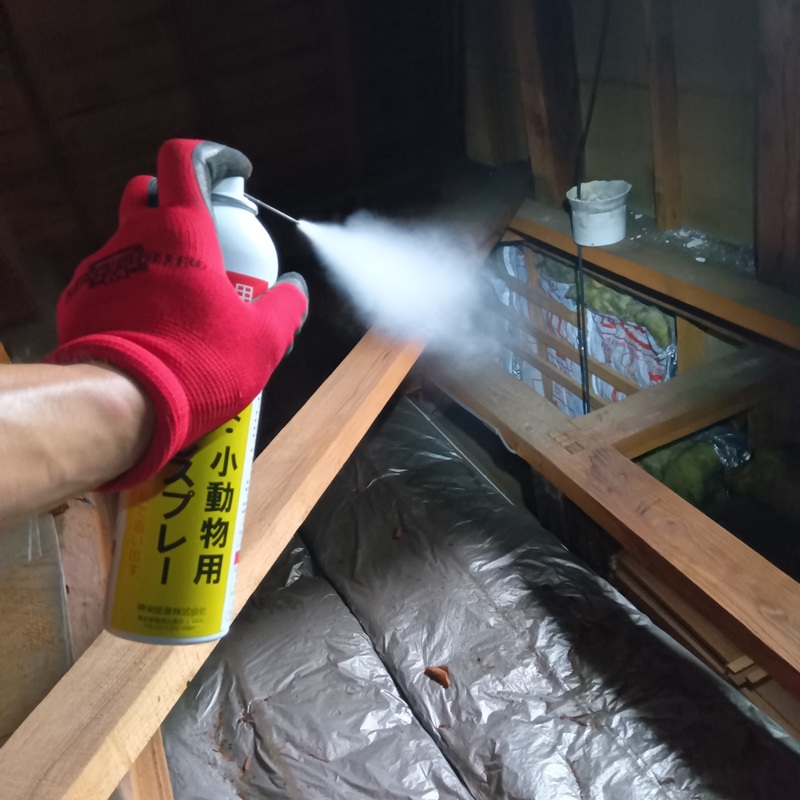 屋根裏に忌避剤散布
