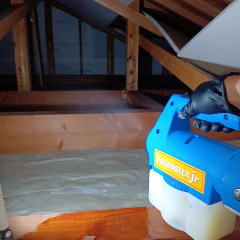 屋根裏に殺虫剤を散布