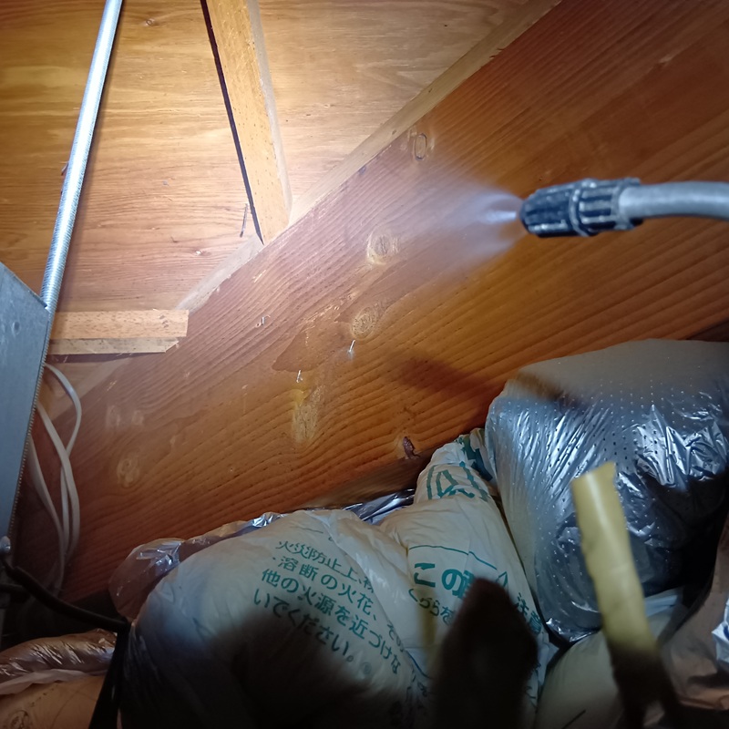 天井裏に除菌・殺虫剤を散布