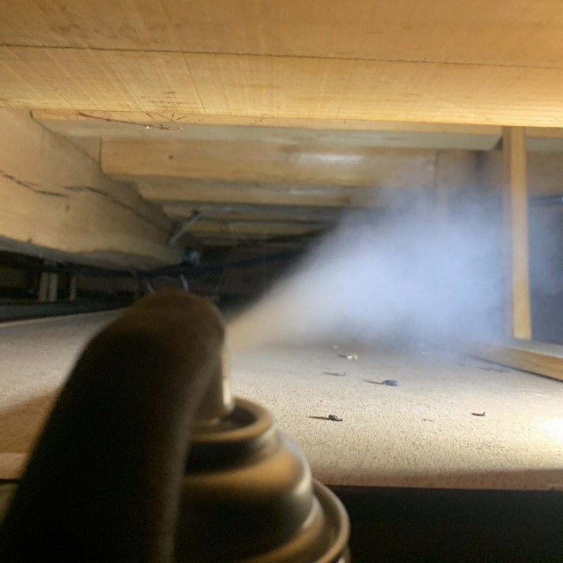 屋根裏に殺虫剤を散布