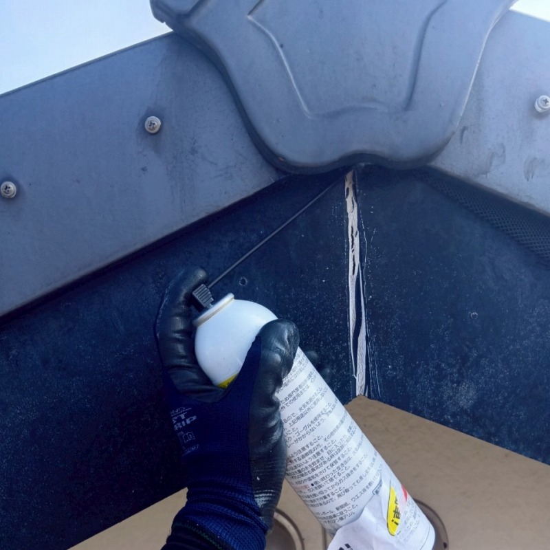 屋根のすき間に忌避剤を散布