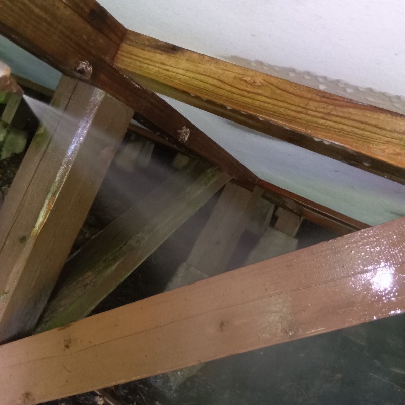 床下の木材にシロアリ駆除剤を散布