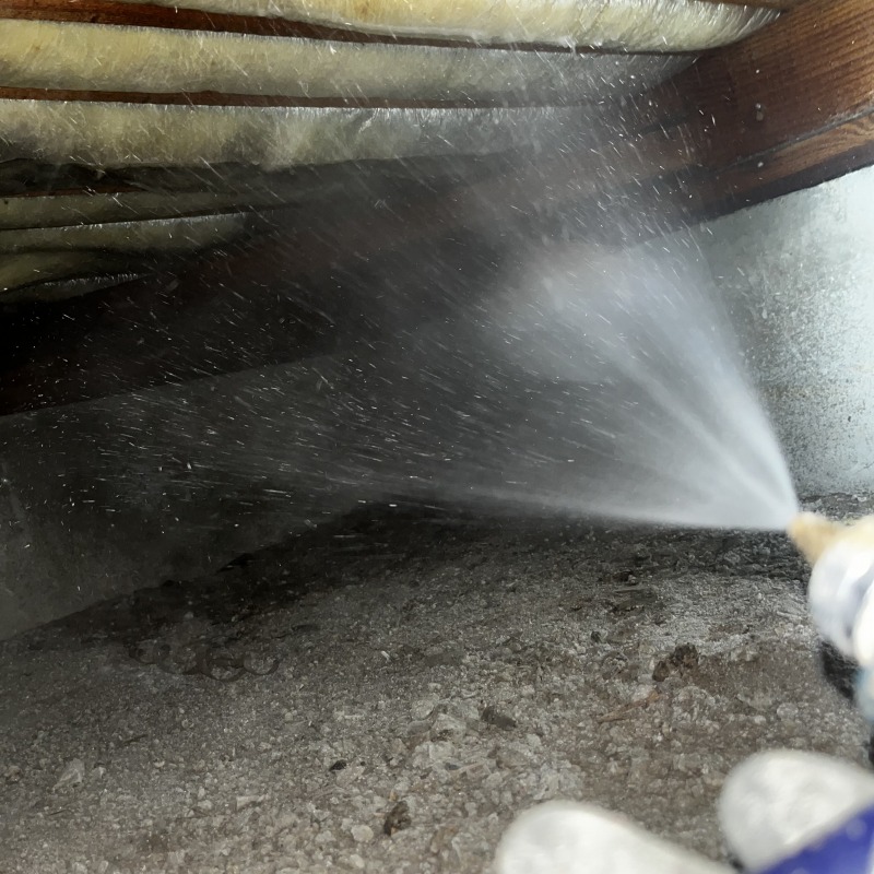 床下の木材に防蟻剤を散布