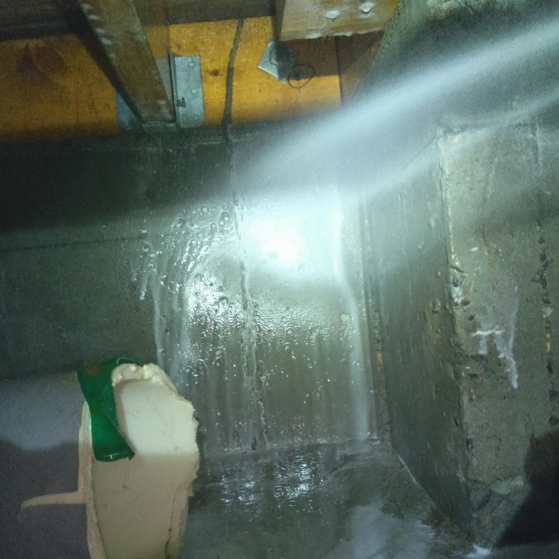 床下の土台にシロアリ駆除剤を散布