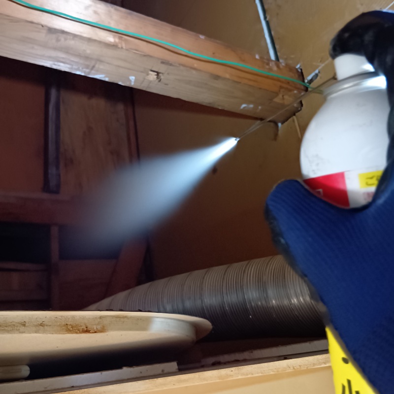 天井裏に忌避剤を散布する様子
