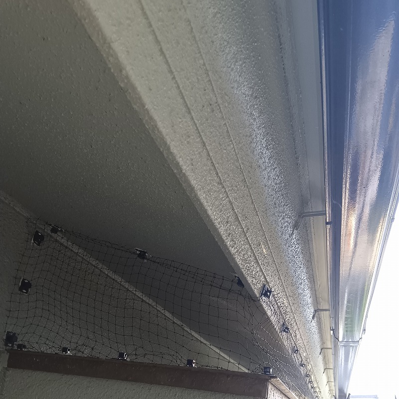 軒天と外壁の間のすき間に防鳥ネットを設置した様子