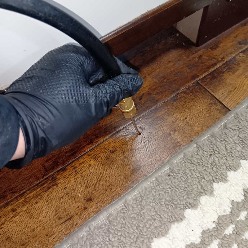 床に穴を開けてシロアリ駆除剤を注入