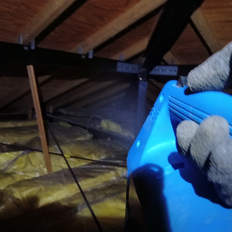 屋根裏を殺虫処理する様子