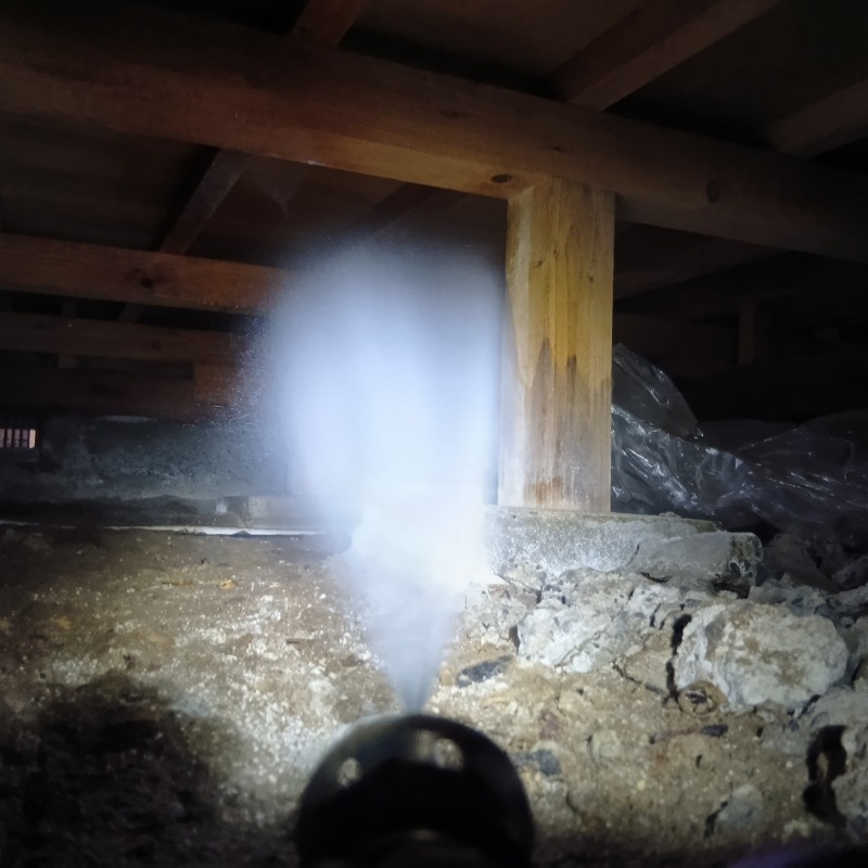 床下の木材にシロアリ駆除剤を散布