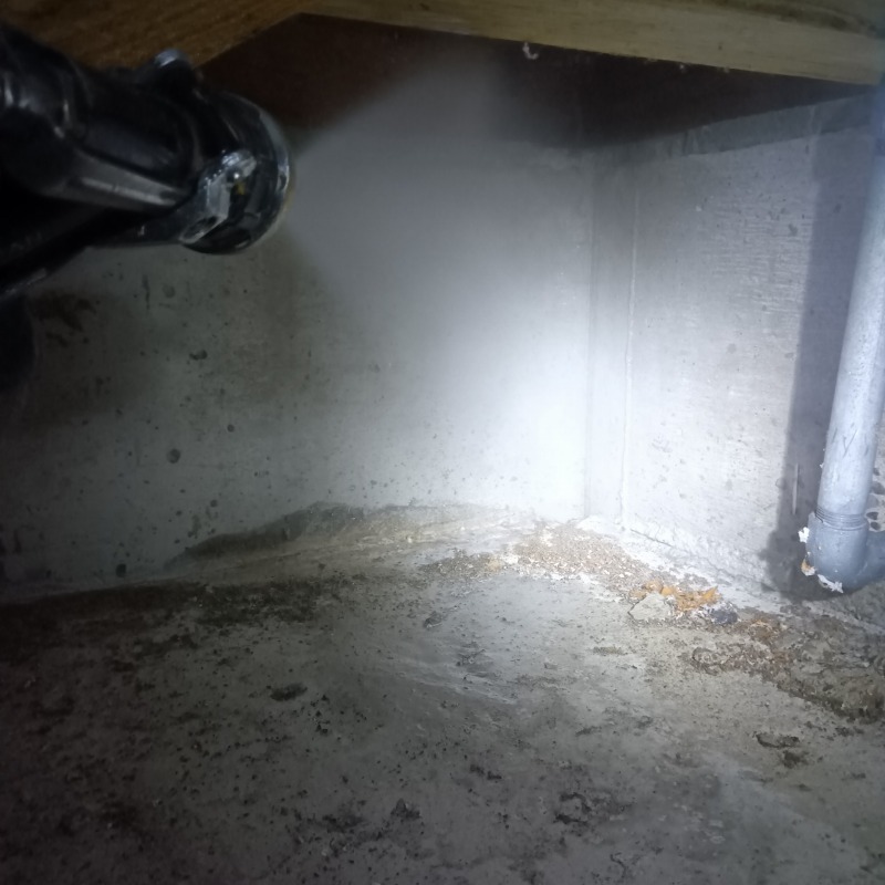 床下の土台にシロアリ駆除剤を散布