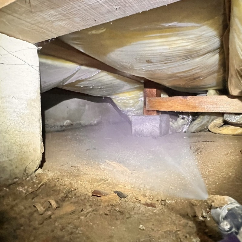 床下の地面にシロアリ駆除剤を散布