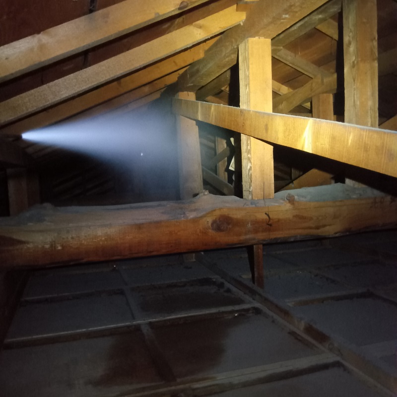 天井裏に忌避剤を散布する様子