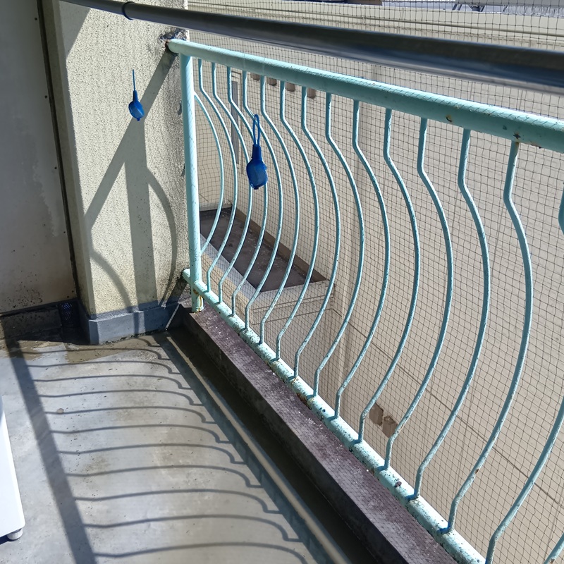 ベランダに防鳥ネットを設置した様子