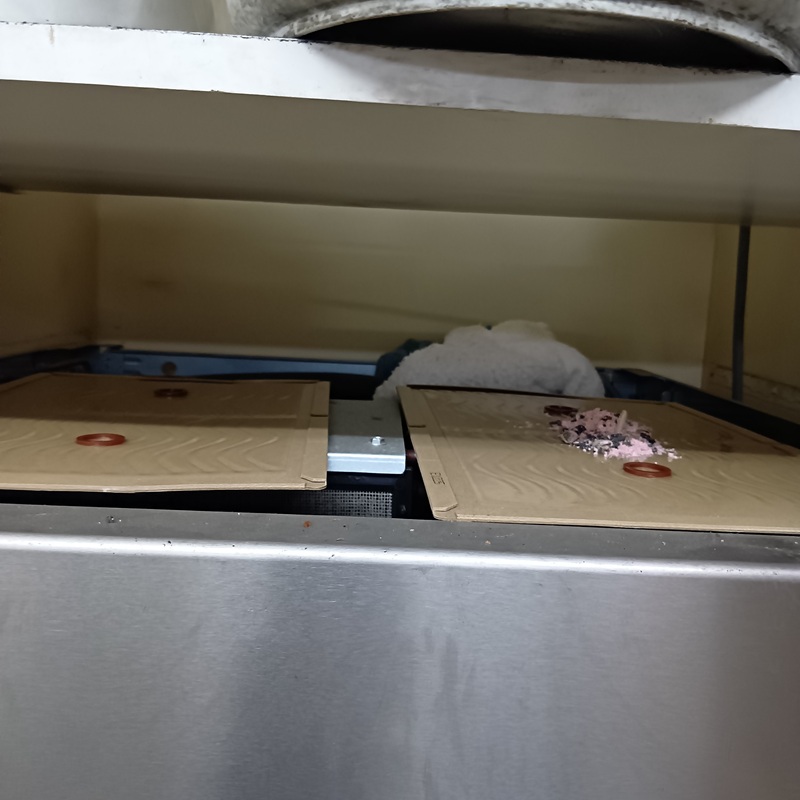 棚下に設置した粘着シートと殺鼠剤