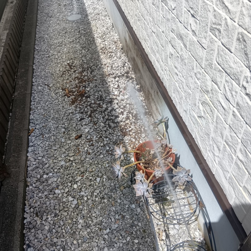 建物周辺の地面にシロアリ駆除剤を散布