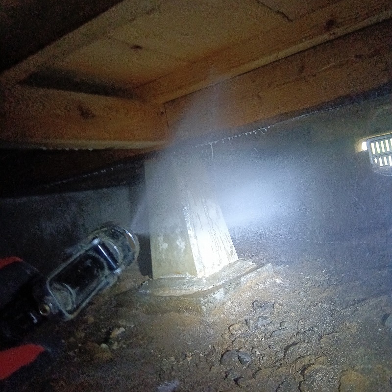 床下の木材にシロアリ駆除剤を散布