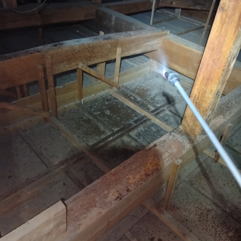 天井裏の除菌作業の様子