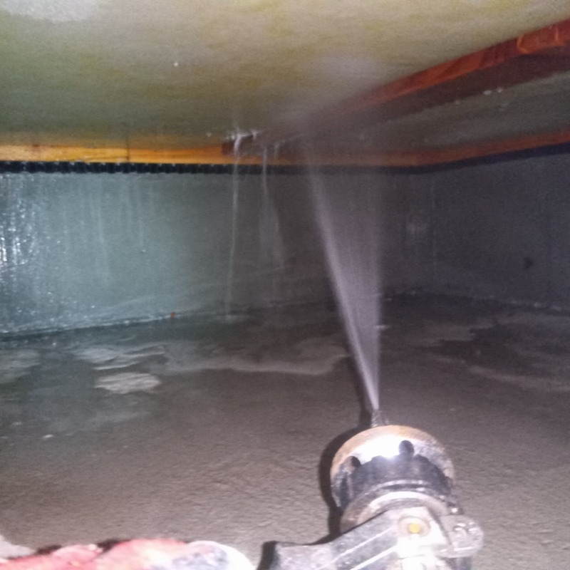 床下の木部にシロアリ駆除剤を散布