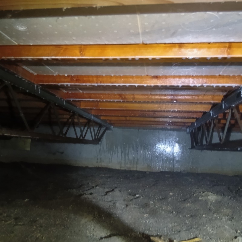 床下の木部全体に防蟻剤を散布した様子