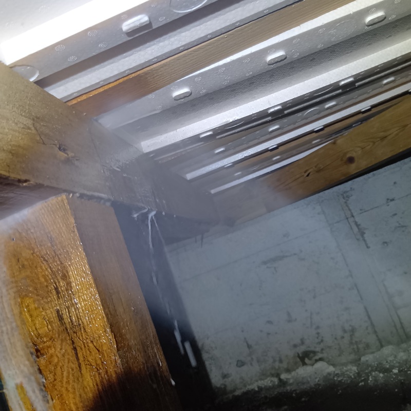 床下木部全体に駆除剤を散布する様子