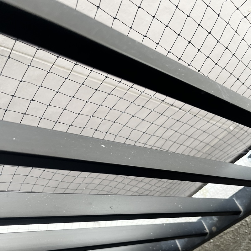 ベランダに防鳥ネットを設置した様子