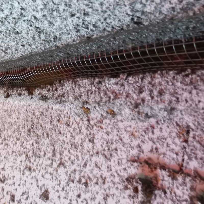 駐車場天井のすき間に防鳥ネットを設置