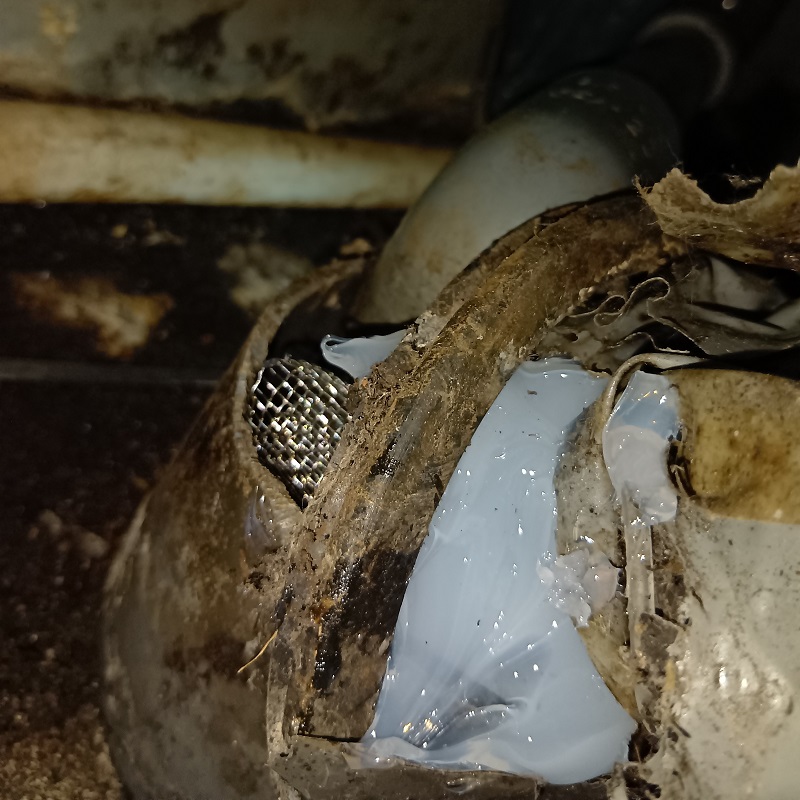 配管まわりの穴をパテ埋めして封鎖