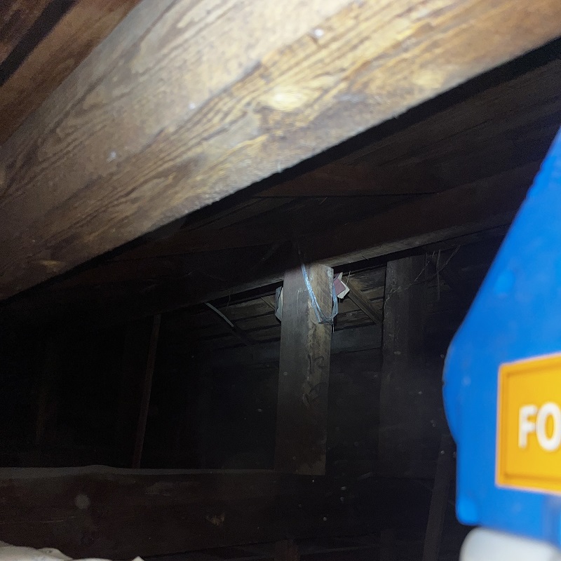 天井裏に除菌剤を散布している様子