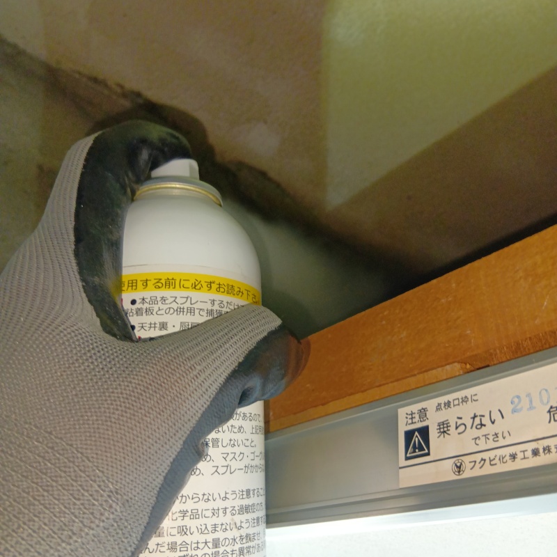 天井裏に忌避スプレーを散布