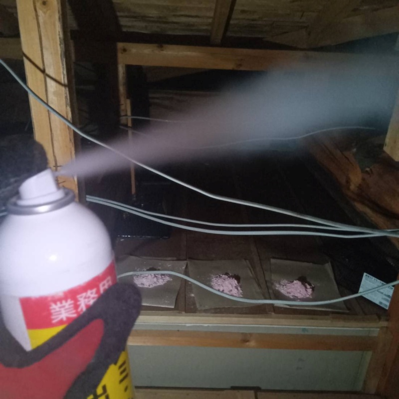 屋根裏に忌避スプレーを散布