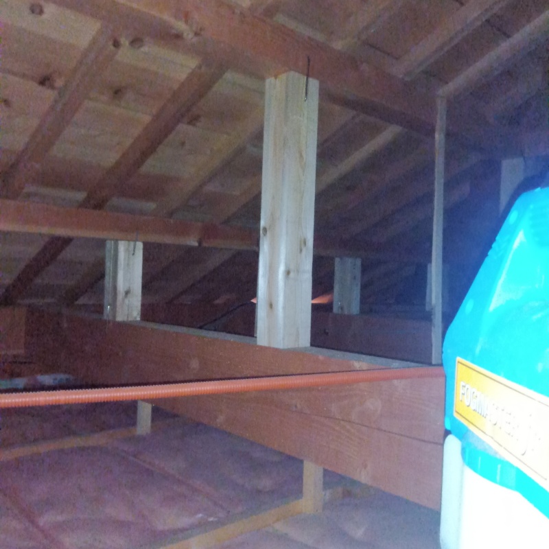 屋根裏に噴霧器で薬剤を散布