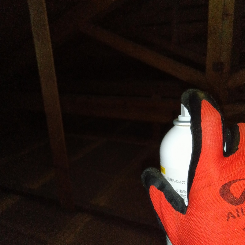 屋根裏に忌避スプレーを散布