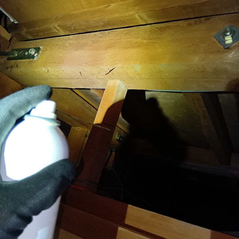 天井裏に忌避スプレーを散布