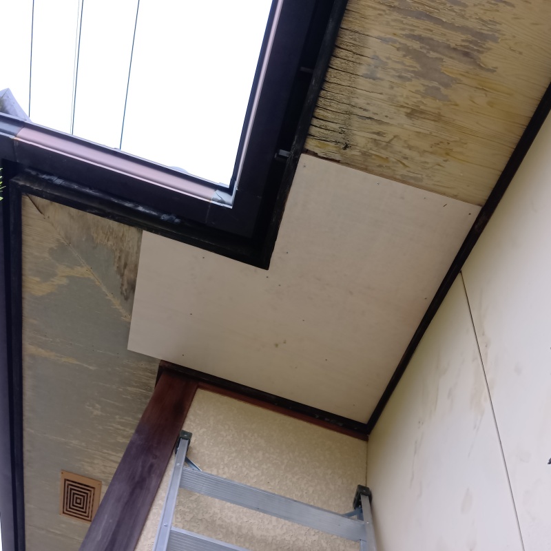 軒天に開いた穴を板で封鎖