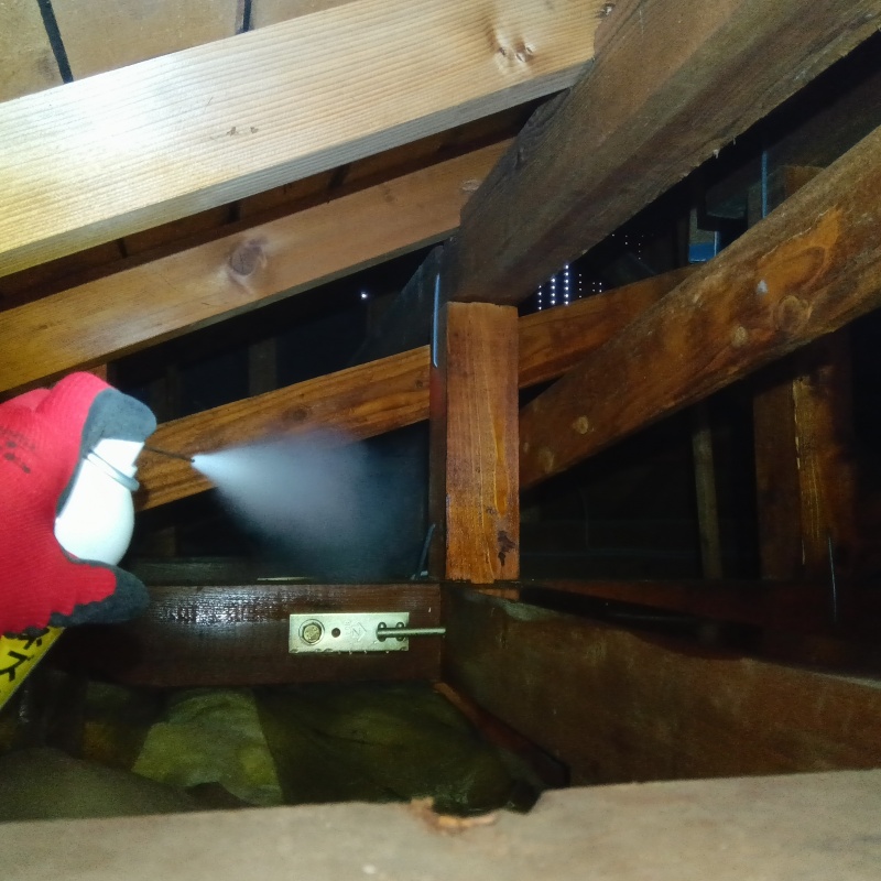 屋根裏に忌避スプレーを散布