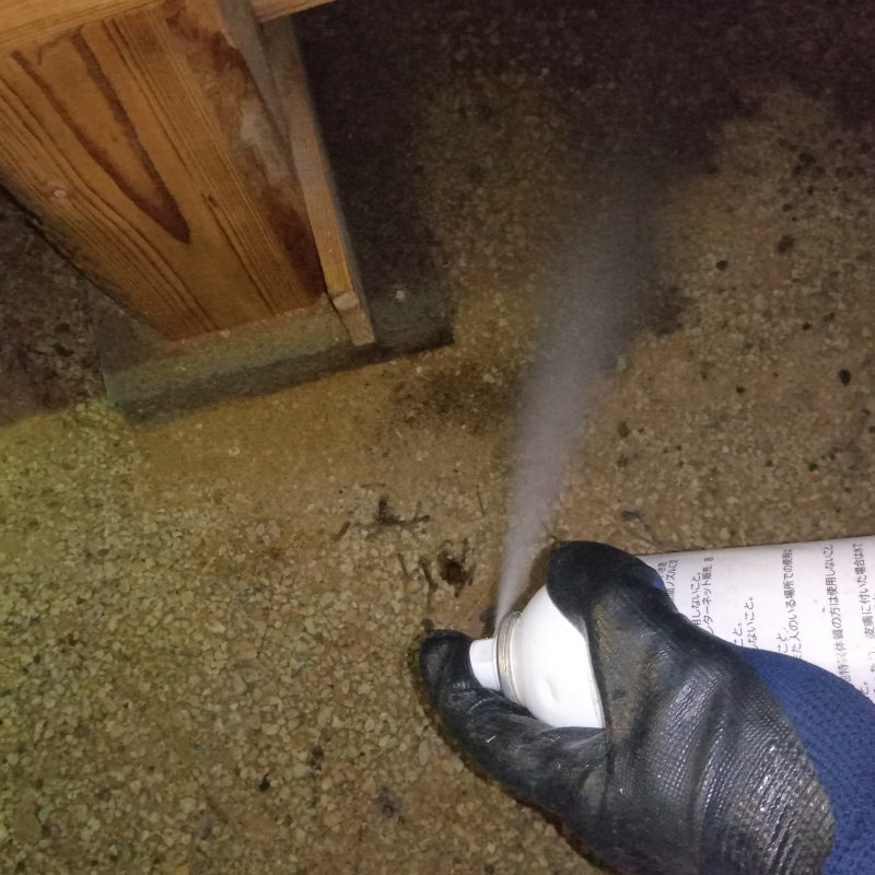 床下に忌避スプレーを散布