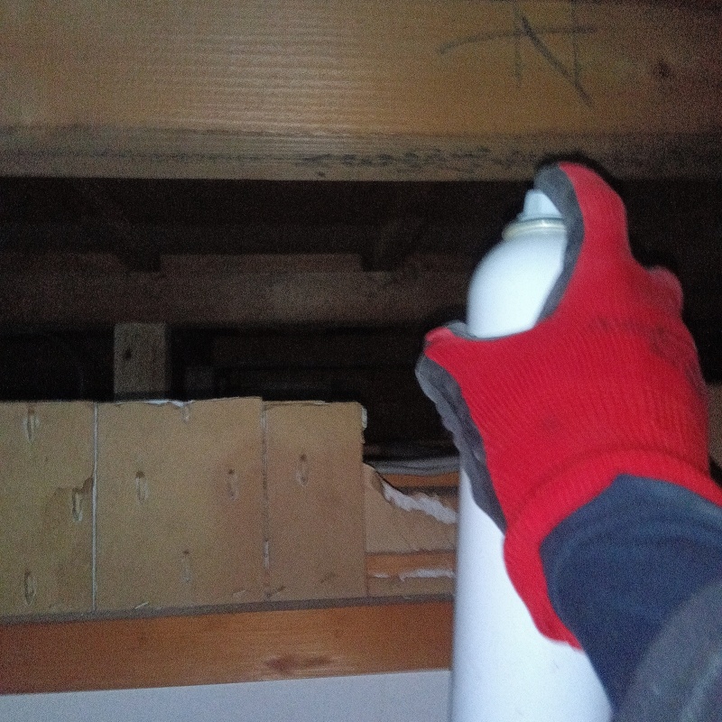 屋根裏に忌避スプレーを散布